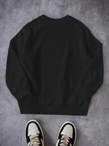 Tween Boys Christmas Creative Santa Claus & Star Print Crew Neck Sweatshirt - Black - View 2