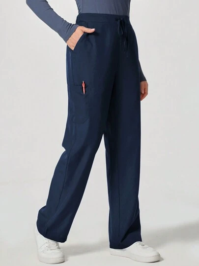 TaskEZ Pantalones de uniforme de scrubs con cintura con cordón y bolsillos oblicuos