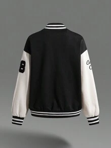SHEIN EZwear Women's Fall/Winter Y2K Graphics Basic Varsity Jacket - Black - View 2