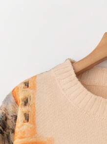 Plus Size Women's Figure Pattern Casual Fashion Crew Neck Sweater, Autumn/Winter Knit Pullover Fall - Multicolor - View 3