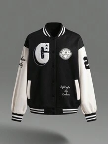 SHEIN EZwear Women's Fall/Winter Y2K Graphics Basic Varsity Jacket - Black - View 6