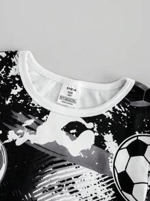 SHEIN 2pcs/Set Tween Boy Snug Fit Football Graphic Print Long Sleeve T-Shirt And Pants Pajama Set - Multicolor - View 6