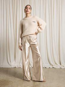 AiiRZ 褶皱缎面抽绳阔腿裤 - 杏色 - 查看 4