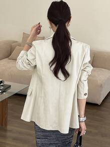 DAZY Plain Textured Loose Women Blazer,Fall Clothes Business Attire - Beige - View 2