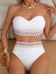 Conjunto de bikini con bandeau de control de barriga para mujer, talla 1/2 taza, para verano