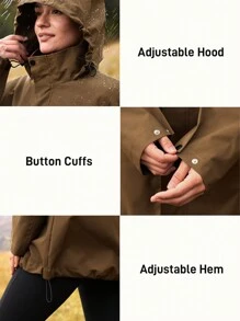 In My Nature 女士休闲日常拉链连帽户外雨衣夹克，秋季 - 棕色 - 查看 5