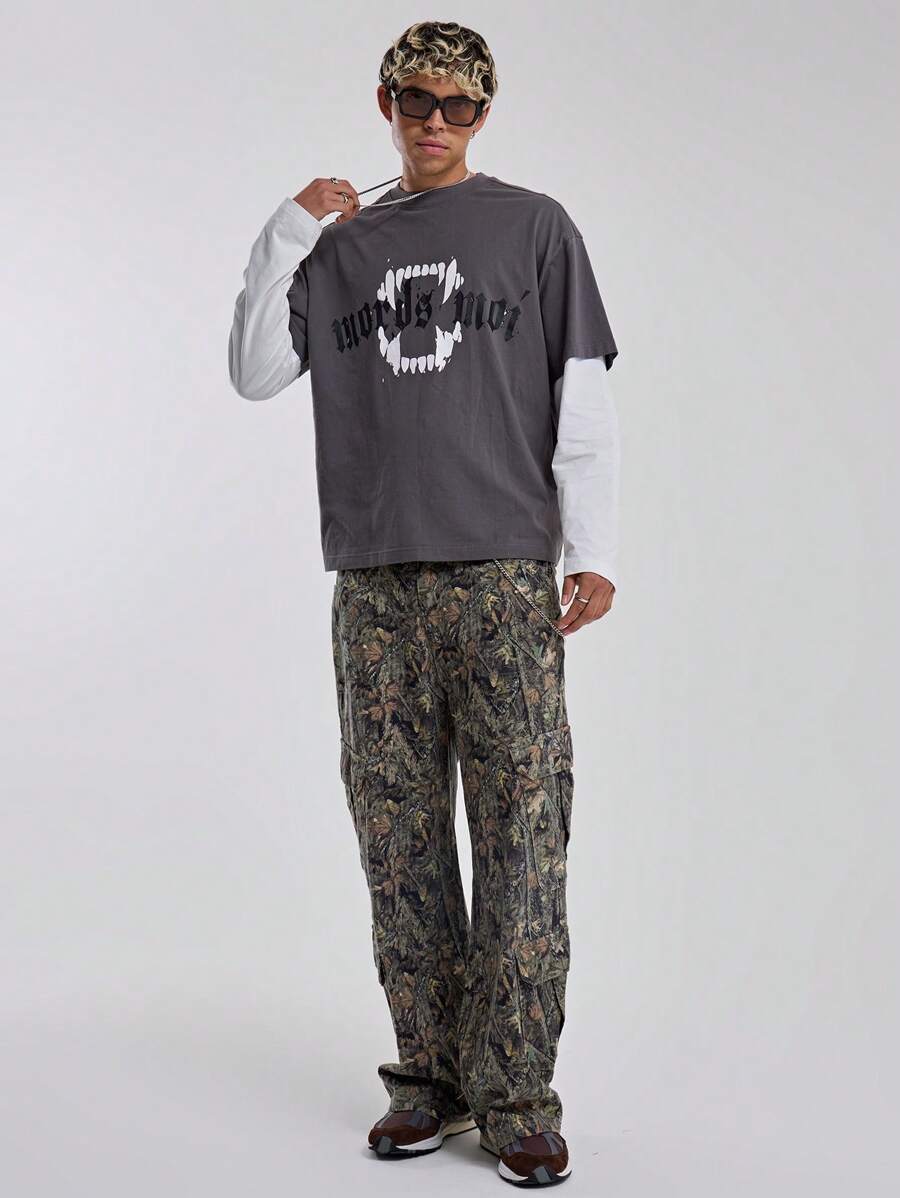 Musero Mens All Over Camo Tree Style Print Cargo Woodland Trouser Bottoms SPRING SUMMER Essentials Streetstyle Streetwear - Multicolor - View 1