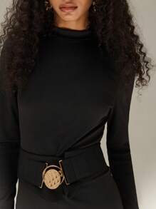 SHEIN Unity High Neck Open Back Long Sleeve Dress With Waist Panel Belted Detail New Year