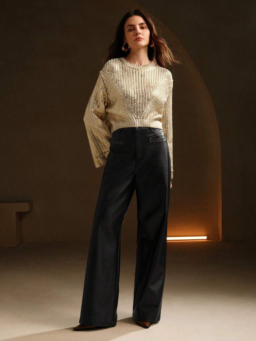 Anewsta Gradient Silver Foil Jumper Knit Pullover Fall Winter - Multicolor - View 1