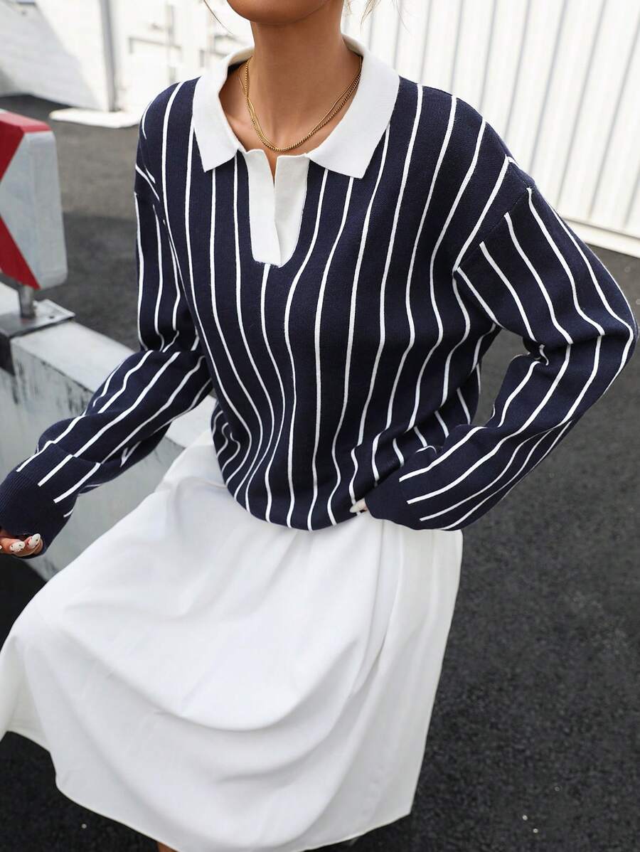 INAWLY Women's Casual Colorblock Striped Knit Sweater, Autumn/Winter Knit Pullover Fall Outfit