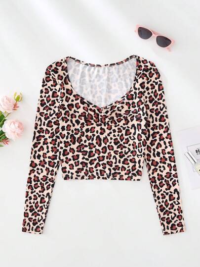 Women's V-Neck Long Sleeve Casual Leopard Print Warm Sweater