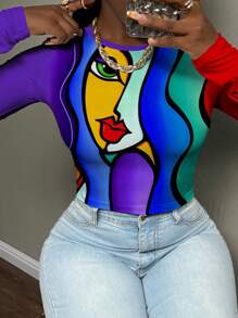 Slaydiva تي شيرت كاجوال قصير متقاطع سيدات بقصة بسيطة، بياقة مستديرة، مطبوع من جميع الجهات