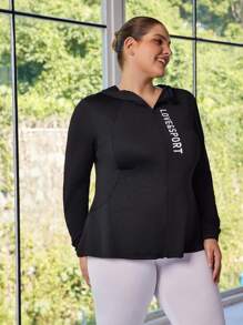 SHEIN Sport Studio Kurtka sportowa damska Plus Size Casual Letter Print z długim rękawem, jesień
