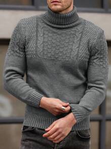 EURMUSE Men Cable Knit Detailed Sweater - Grey - View 5