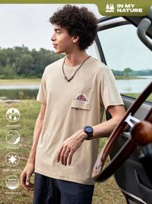 In My Nature T-shirt à manches courtes avec col rond pour homme, imprimé de lettres et de dessins animés, pour usage extérieur