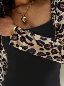 SHEIN Unity Detachable Faux Fur Collar And Cuff Leopard Print Shrug New Year - Black - View 7