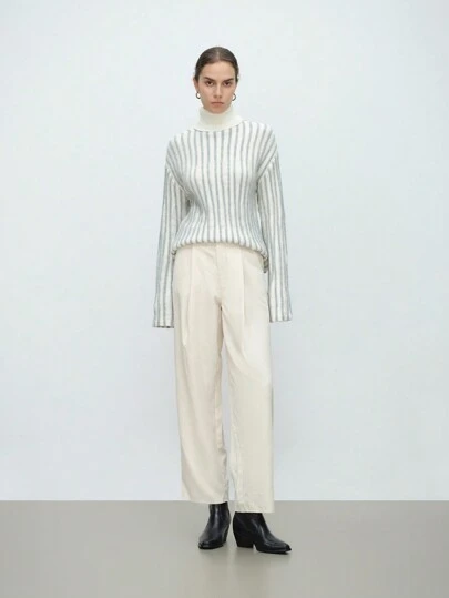 SHEIN Clasi 新款女式灯芯绒斜口袋拉链裤，松紧腰，纯色，时尚，年轻，通勤，休闲，百搭，修身，优雅，秋冬