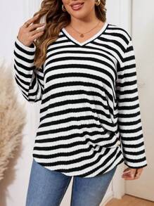SHEIN Clasi Plus Size Long Sleeve Ribbed Ribbed T-Shirt, Autumn/Winter
