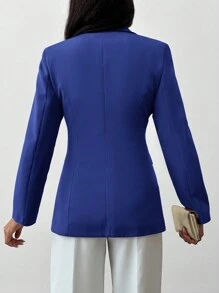 EURMUSE 1pc Women's Solid Color Single-Breasted Elegant Long Sleeve Blazer - Royal Blue - View 2