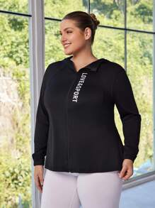 SHEIN Sport Studio Kurtka sportowa damska Plus Size Casual Letter Print z długim rękawem, jesień