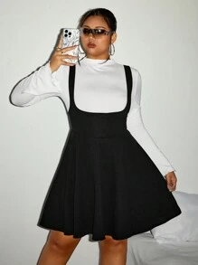 SHEIN ICON Plus Size Contrast Color 2 In 1 A-Line Mini Dress, Round Neck Autumn/Winter Dress - Black and White - View 4