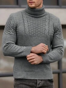 EURMUSE Men Cable Knit Detailed Sweater - Grey - View 4