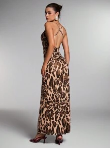 SHEIN BAE Váy dây mảnh không dây họa tiết báo bó sát thanh lịch cho nữ, Váy dây mảnh màu đỏ cho nữ, Váy dây mảnh thanh lịch cho đám cưới, Váy dây mảnh cho Giáng sinh, Váy dây mảnh cho tiệc Giáng sinh, Trang phục Giáng sinh, Trang phục Giáng sinh cho nữ, Trang phục đêm giao thừa - Màu nâu  Mocha - Xem 2