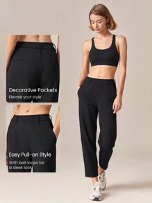GLOWMODE 26" Versatile Wrinkle-Resistant Stretchy Tapered Work Pants With Side Zippered Pockets Daily Casual Office