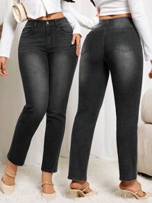 SHEIN LUNE Jeans acampanados con bolsillos para mujer, de estilo casual