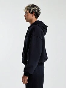 Musero Men's All Over Branded Applique Patch Detailing Zip Through Hooded Sweater SPRING SUMMER Essentials - Black - View 4