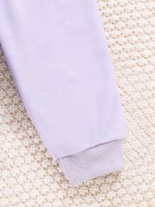 2 pièces/Set Filles bébé sweat-shirt à capuche imprimé papillon casual et pantalon de survêtement, confortable et polyvalent pour le printemps, l'automne et l'hiver - Parme - Voir 5