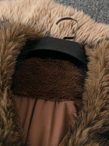 SHEIN Clasi 大码毛绒领纯色保暖长袖外套，冬季 - 棕色 - 查看 4