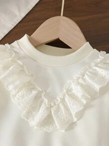 Vintaside Kids Jersey de cuello redondo de manga larga con volantes de unicolor lindo para bebés niñas, adecuado para salidas, primavera/otoño - Multicolor - Ver 5