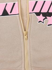 Tween Girl 休闲针织连帽卫衣长袖卫衣，适合秋冬季日常穿着 - 杏色 - 查看 6