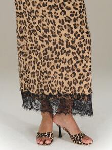 SHEIN Unity Leopard Print Chiffon Contrast Lace Strappy Dress Maxi Women Outfit Cheetah Print - Brown - View 6