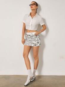 SHEIN Unity Váy bó sát mini đính sequin trang trí cho nữ, thời trang mùa hè, váy bạc, váy ánh kim, trang phục công sở quyến rũ - Bạc - Xem 3
