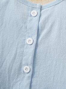 Souflis Souflis 2pcs/Set Baby Girl Blue Spring/Summer Outfit, Elegant Lovely Bow Decorated Round Neck Top With Ruffle Hem & Shorts For Daily Casual Occasions - Baby Blue - View 7