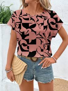 EMERY ROSE Simple Casual Women Cutout Pattern Round Neck Blouse, Suitable For Summer Suitable For Going Out Chic Blouses For Women - Multicolor - View 3