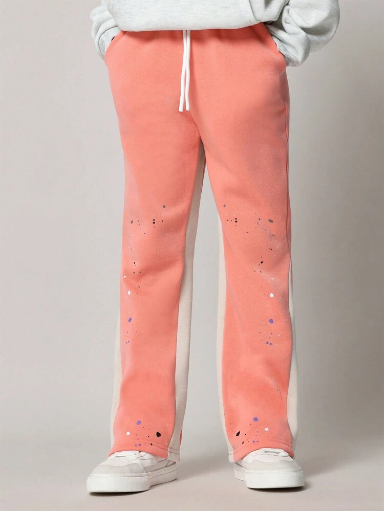 Splatter Paint Effect Contrast Side Panel Relaxed Fit Sweatpants