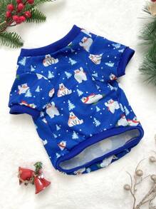 PETSIN 1 Pc Christmas Polar Bear Pattern Pet Dog/Cat Crew Neck Sweatshirt, Blue,