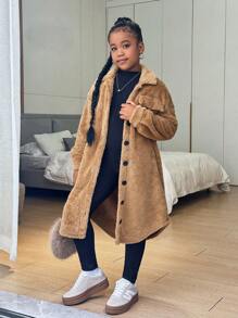 Áo khoác cardigan len dệt kim thể thao hai mặt cho bé gái tuổi mới lớn và bộ đồ liền thân dài tay cổ tròn trơn - Nhiều màu - Xem 5