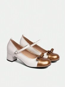 Dola Lovely Women's Contrast Color Bow Decor Fashion High Heel Pumps For Christmas And New Year Holiday Vibe Fall And Winter