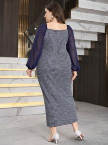 Modelyn Plus Size Chiffon Long Sleeve Split Knit Bodycon Dress, Double-Breasted Slim Fit Midi Dress Maxi Women Outfit Long Evening Dresses - Blue - View 2