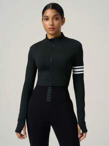 SHEIN Sports 1 Stück Damen lässige gestreifte Reißverschluss-Jacke, geeignet für Sport und alltägliches Tragen