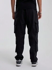 Musero Pantalones con bolsillos estilo cargo de pierna recta y afinada, para el armario de primavera y verano - Negro - Ver 4