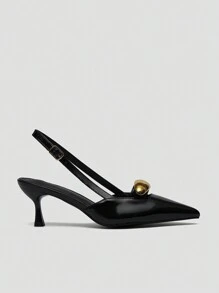 CUCCOO BIZCHIC 女士酒红色蝴蝶结装饰高跟鞋，后跟带设计，适合春季、春假、复活节和圣诞节穿着。 - 黑色 - 查看 4