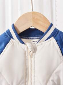 男宝宝撞色插肩袖拉链休闲棒球夹克配裤子套装，秋冬 - 藍色 - 查看 6