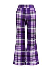 Calvaya Plus Size Casual Fashionable Plaid Flare Pants For Spring And Autumn - Multicolor - View 4