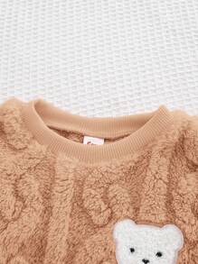 Cozy Pixies Sudadera de manga larga con cuello redondo y forro térmico con estampado de oso para niñas bebé