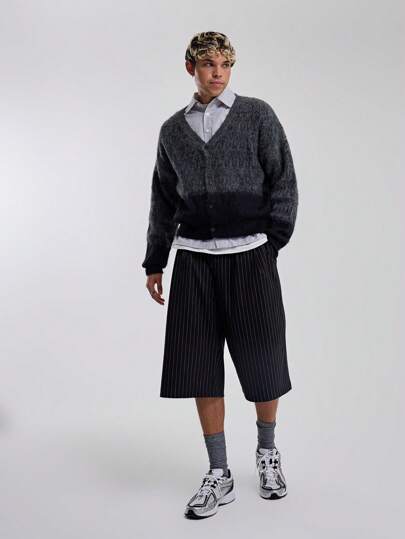 Musero 男士条纹长款修身短裤